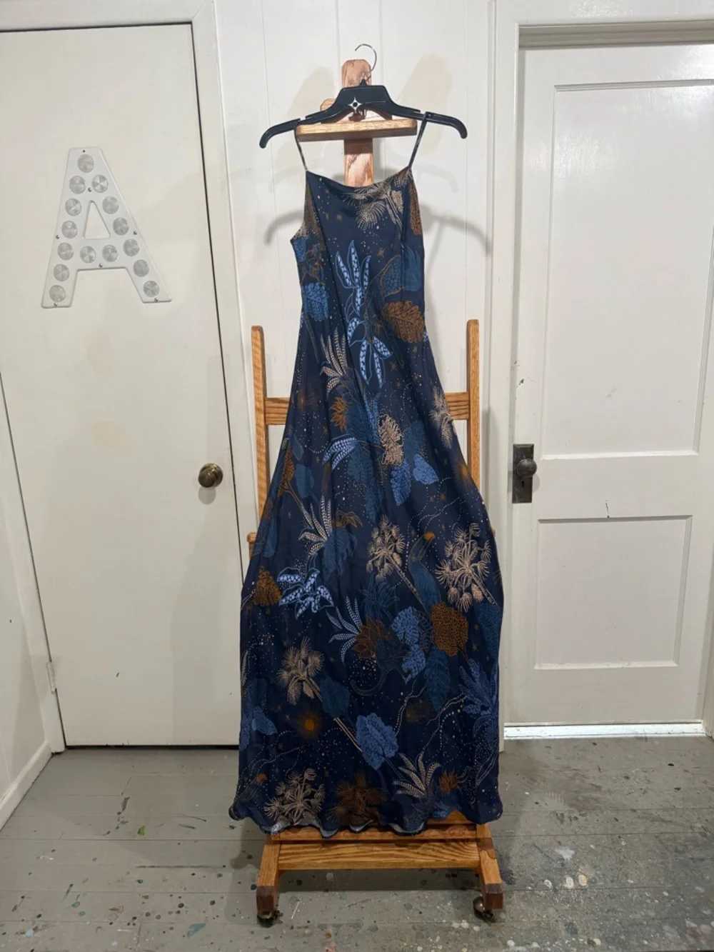 Navy Floral Slip Maxi Dress with Brown & Blue Accents - Picture 10 of 12